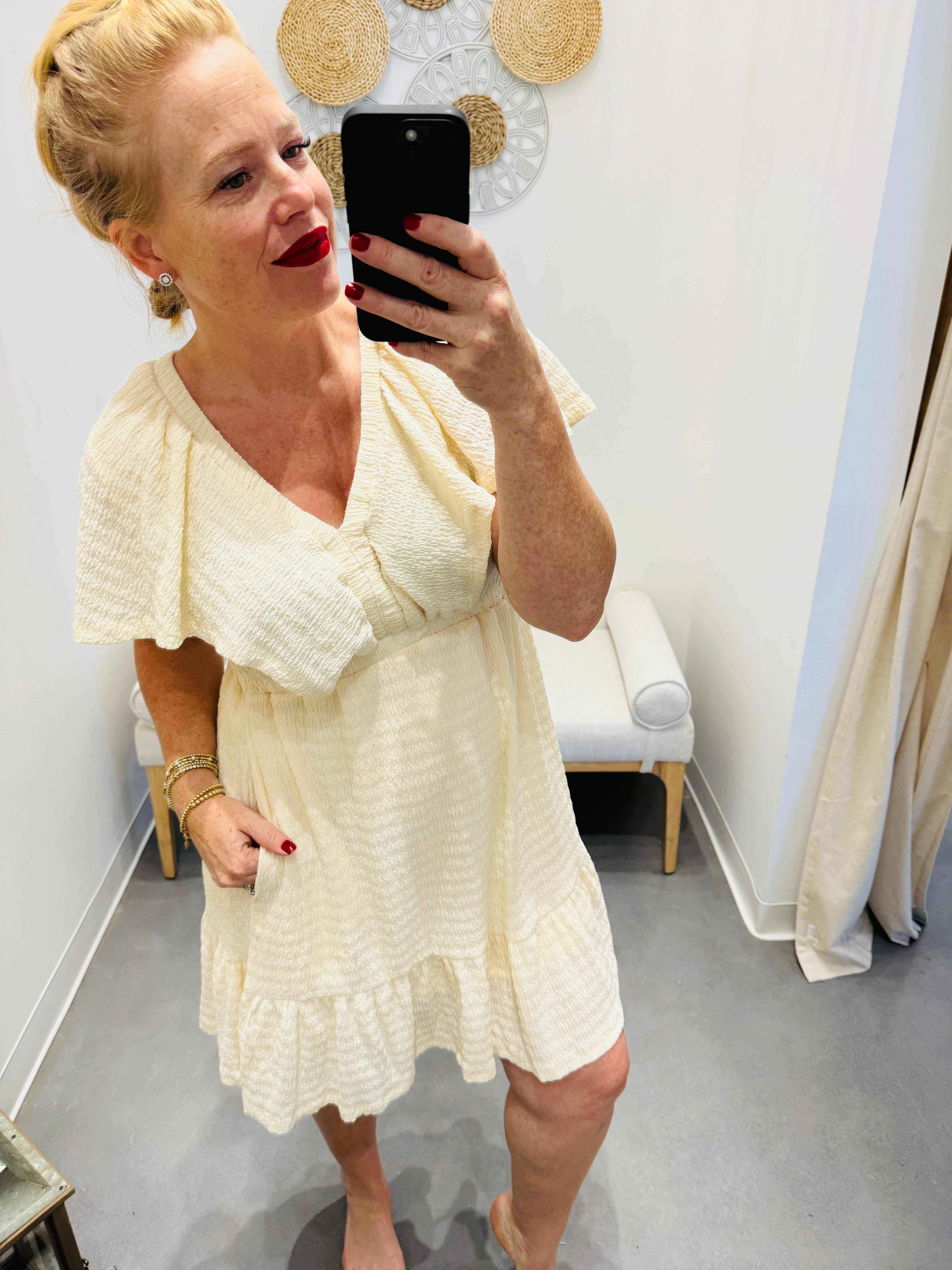 Tied V-Neck Short Sleeve Mini Dress