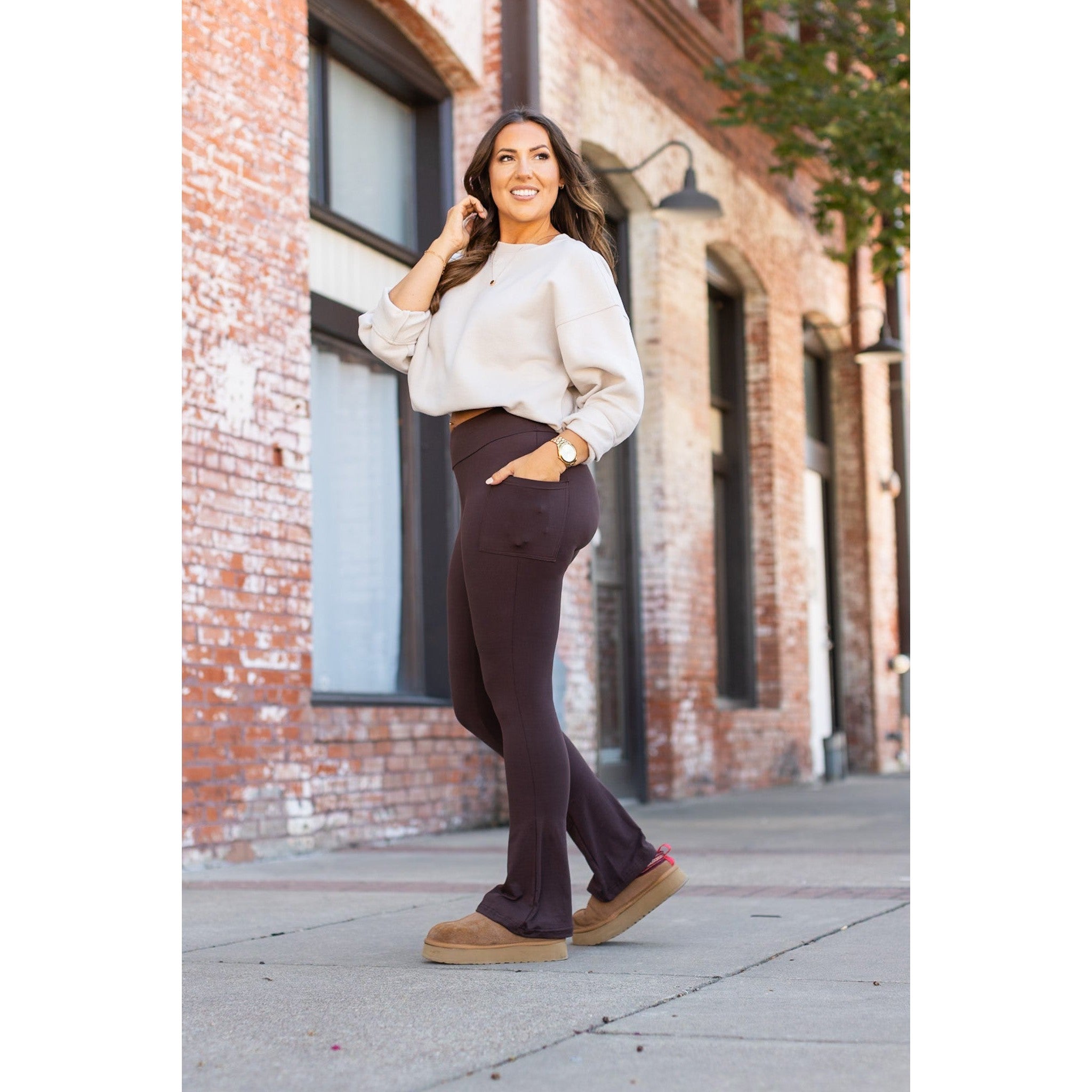 The Brandy - Brown Flare Leggings WITH POCKETS - Luxe Leggings by Julia Rose®