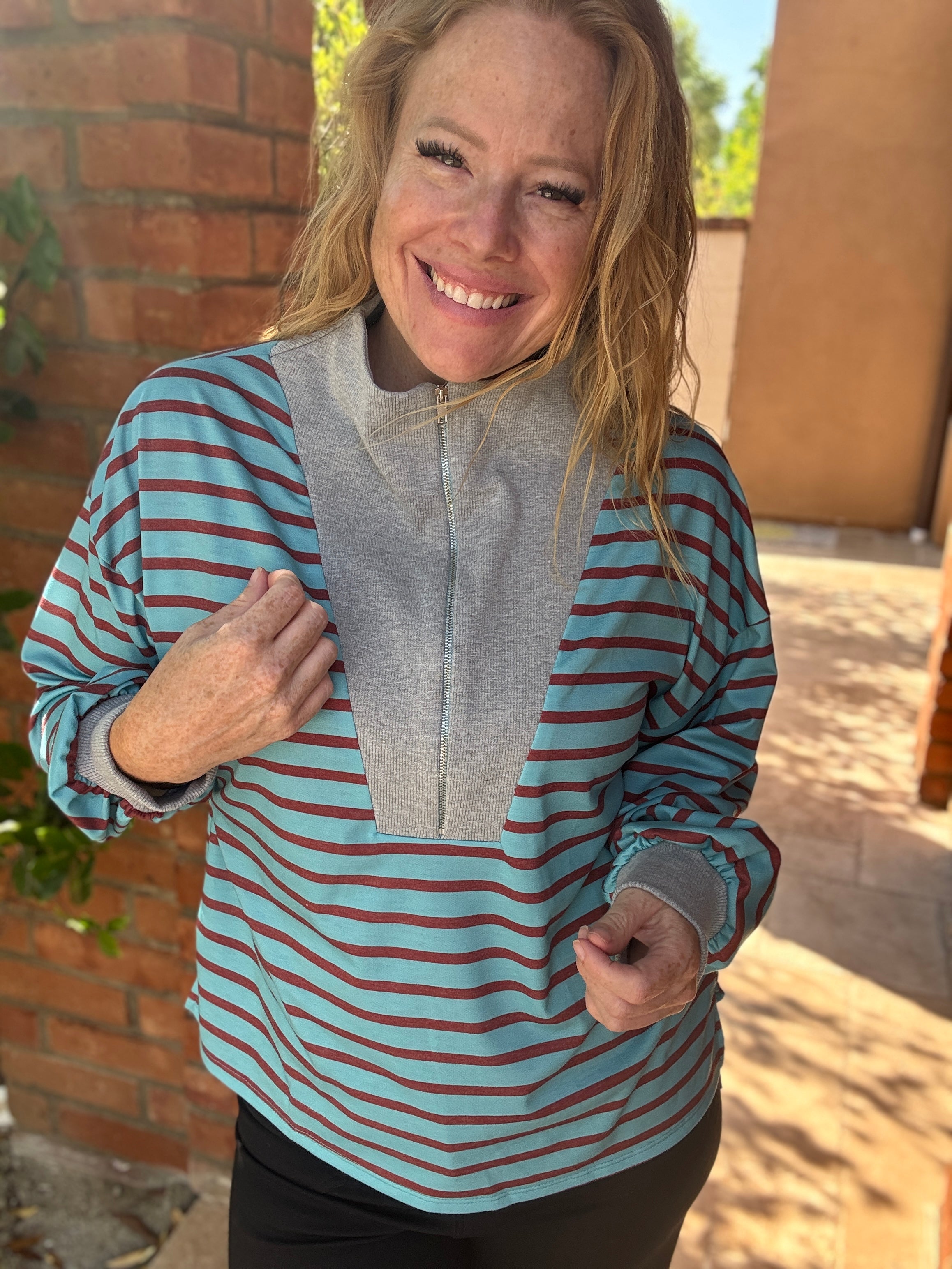 Front Zip Long Sleeve Top