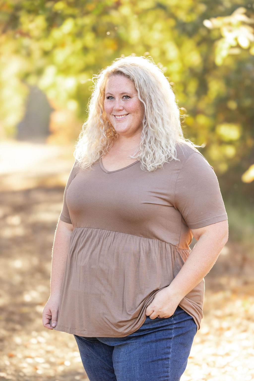 IN STOCK Sarah Ruffle Short Sleeve - Mocha FINAL SALE