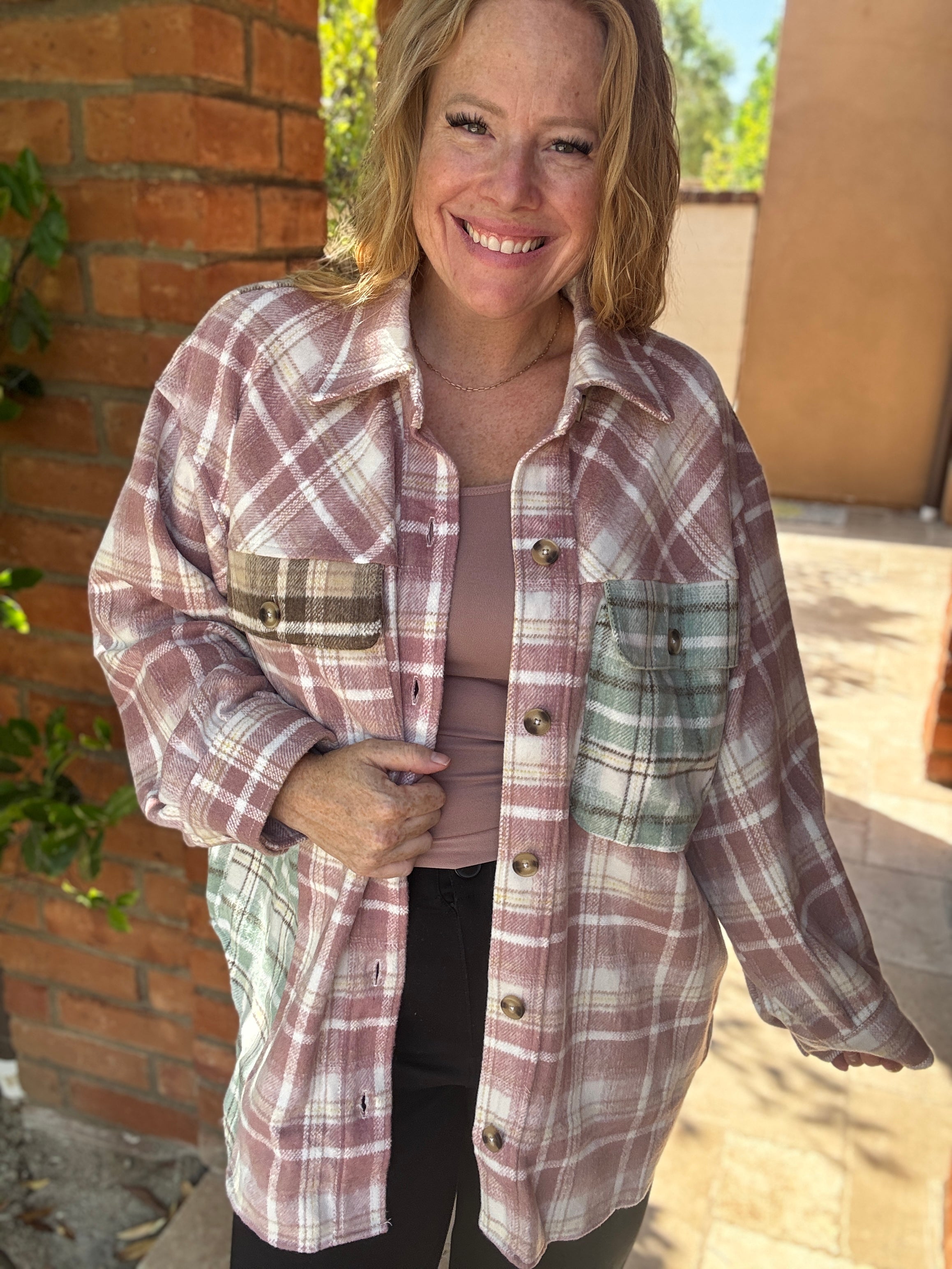 Long Sleeve Plaid Knit Top by White Birch
