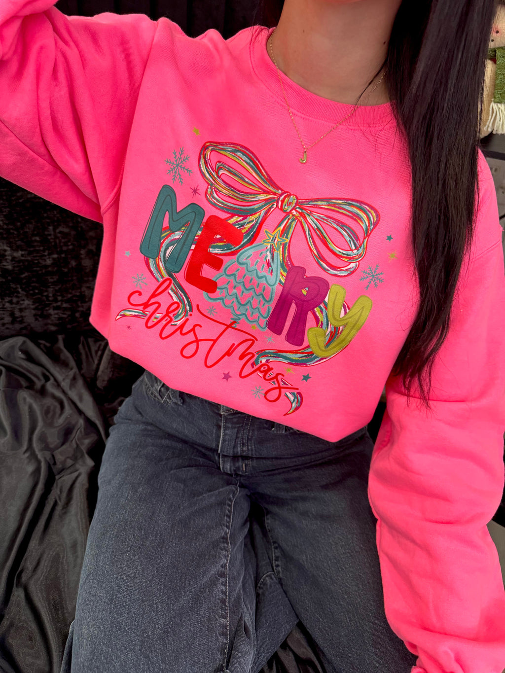 Neon Merry Christmas Tee and Graphic Sweatshirt