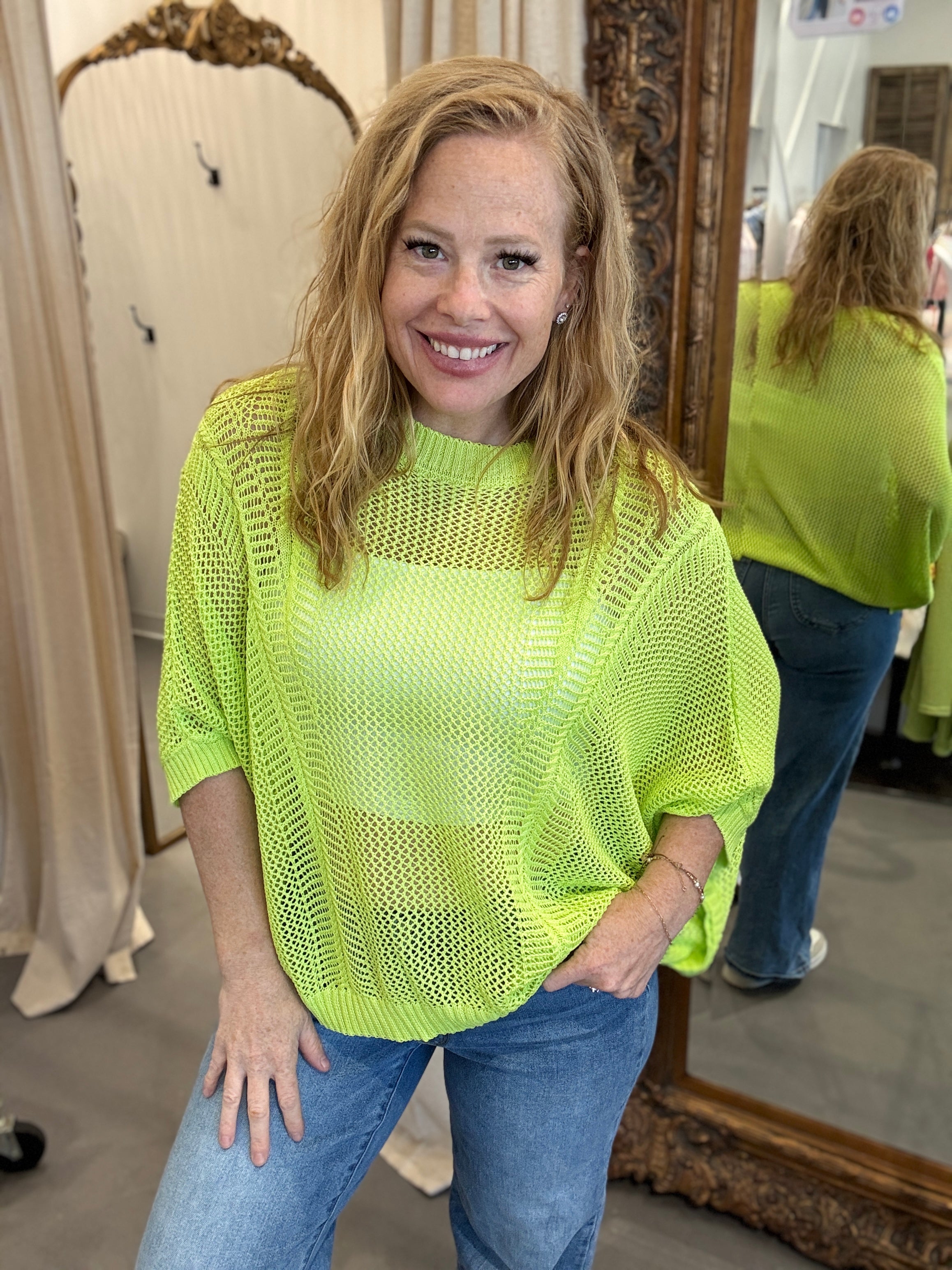 Davi & Dani Live Box - Lime Green Open Knit Tee