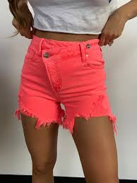 RISEN Raw Hem Asymmetrical Waist Denim Shorts