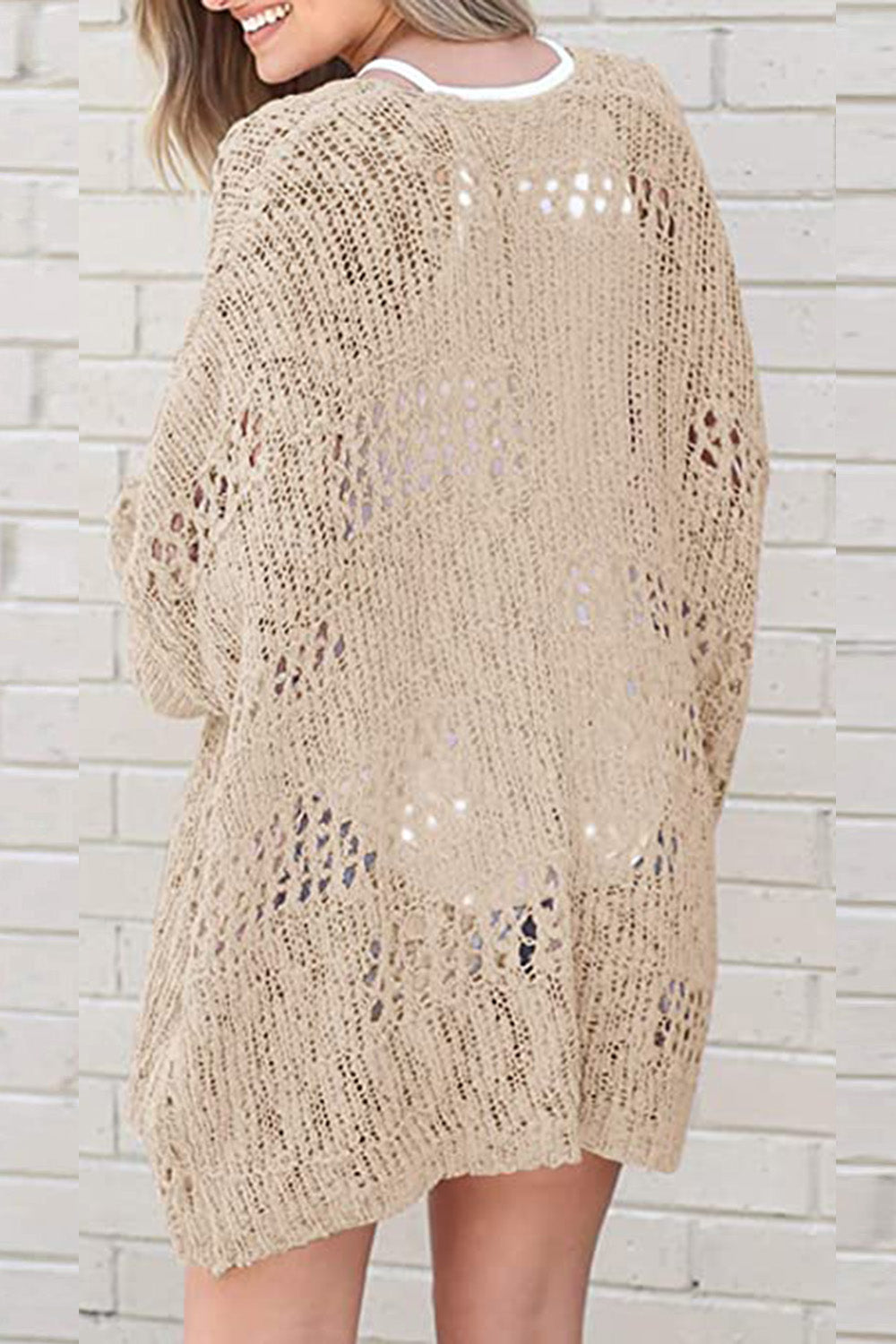 Openwork Open Front Long Sleeve Cardigan in 6 colors