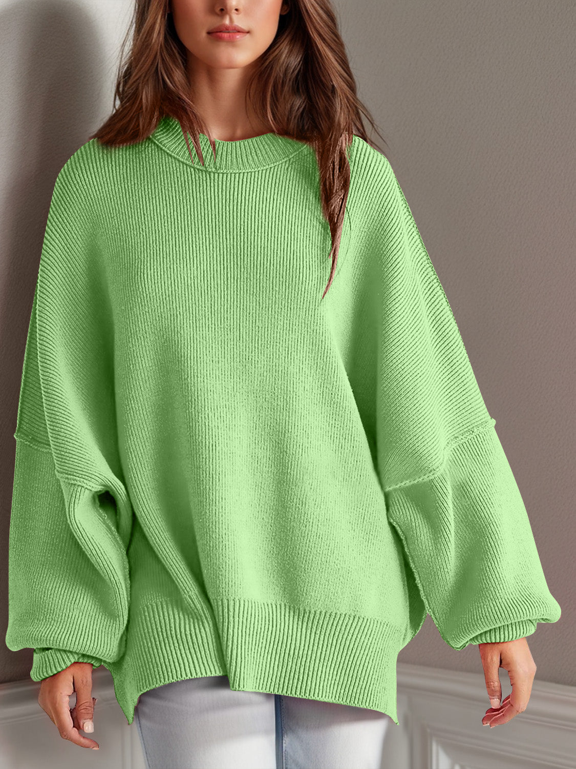 Camilla Side Slit Round Neck Long Sleeve Sweater *11 Colors*