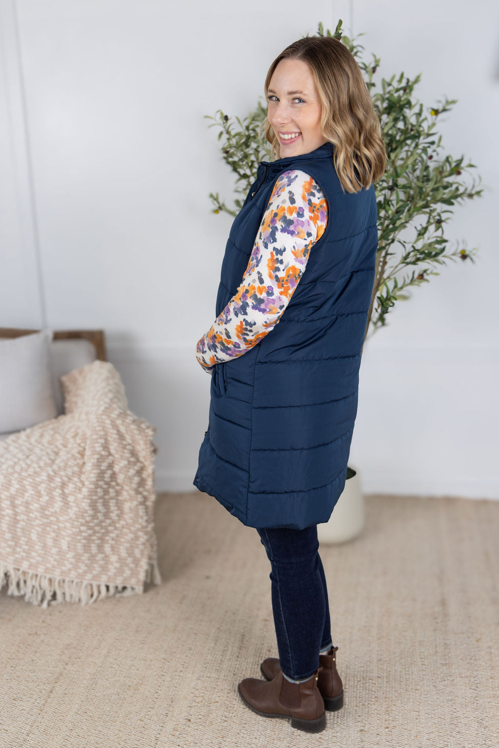 IN STOCK Harlow Long Vest - Navy