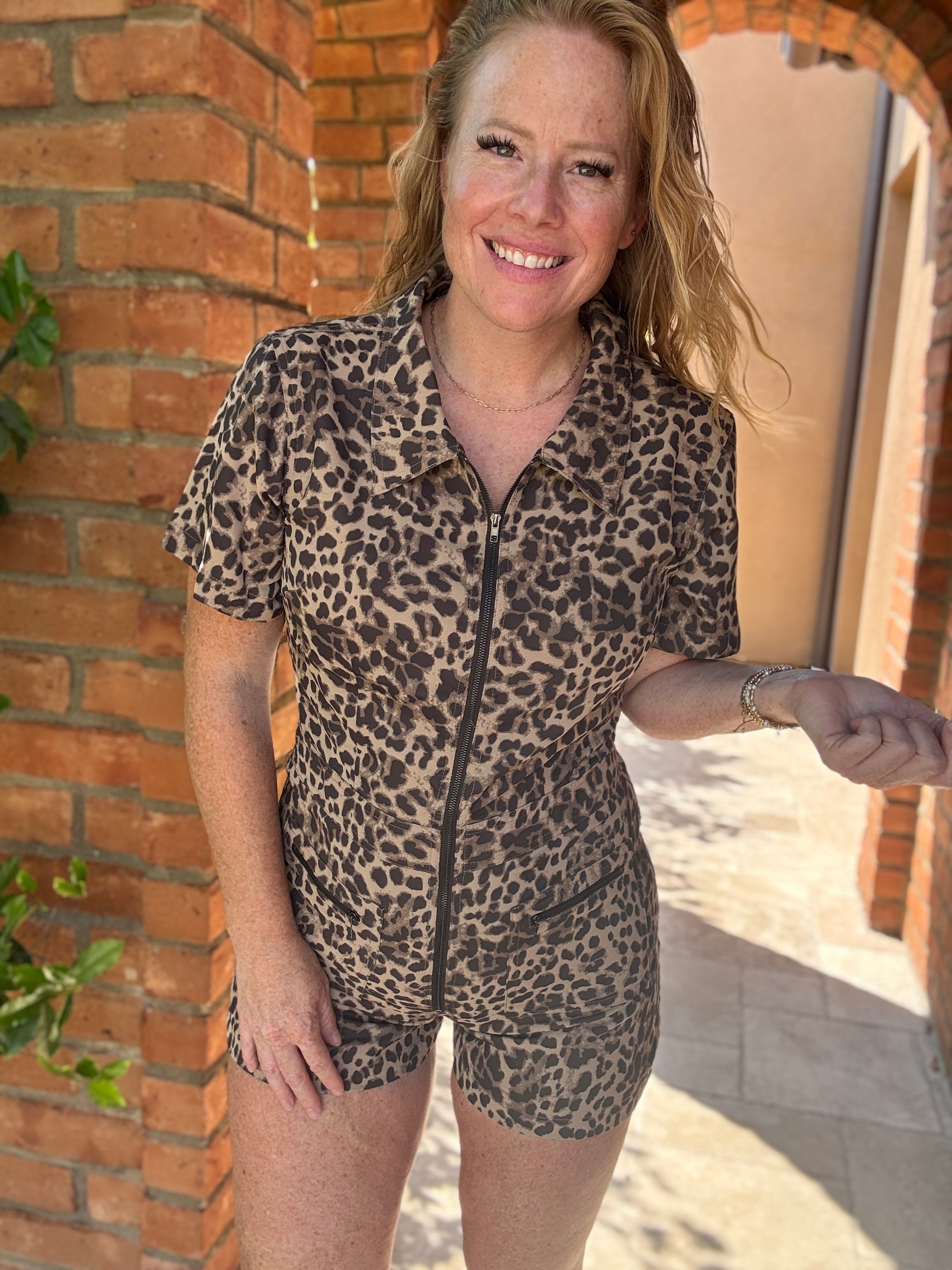 Short Sleeve Leopard Romper by Sew In Love
