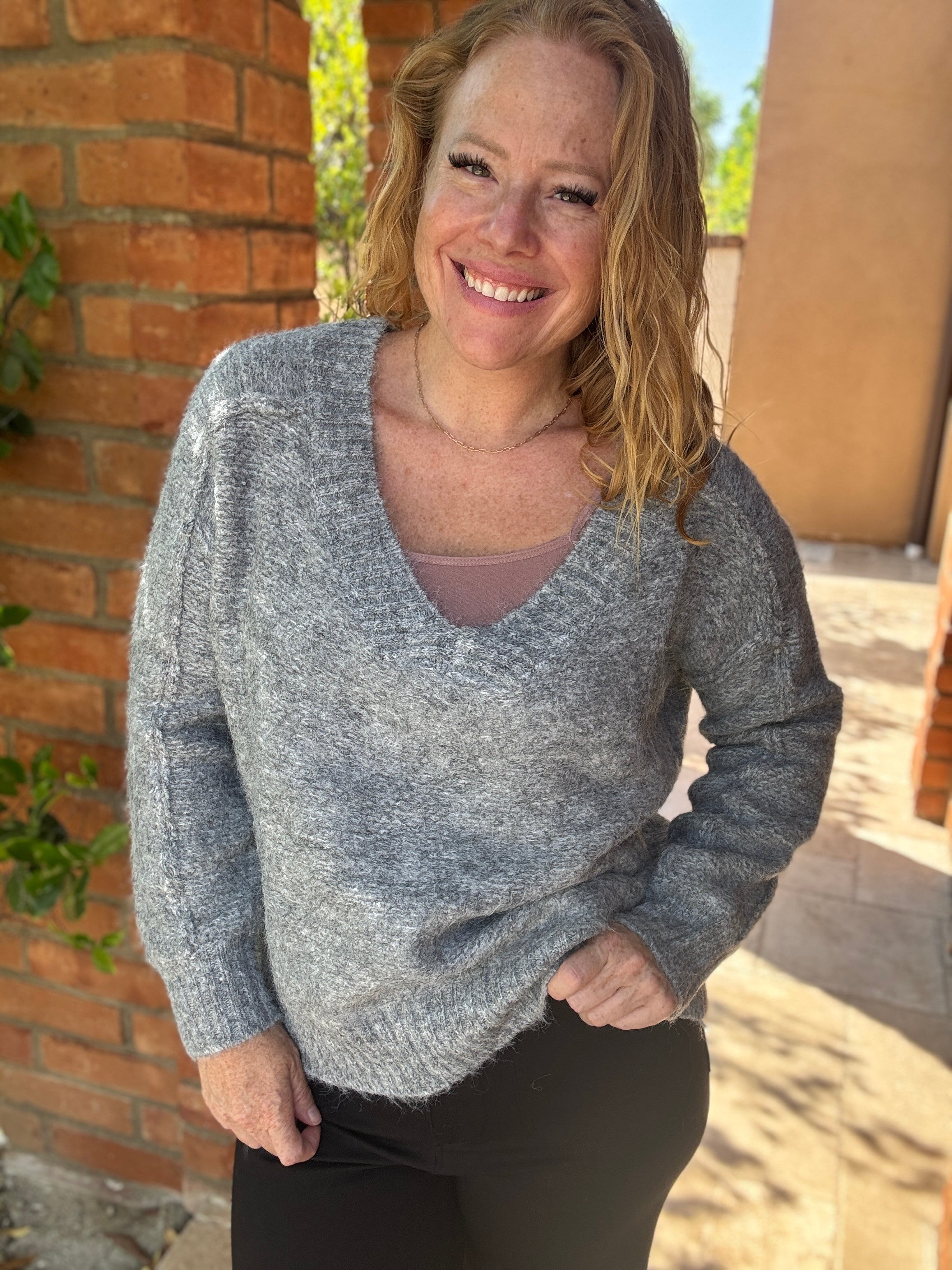 Ribbed Knit V-neck by White Birch