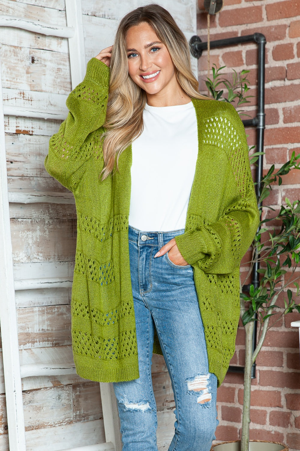 Openwork Open Front Long Sleeve Cardigan in 6 colors