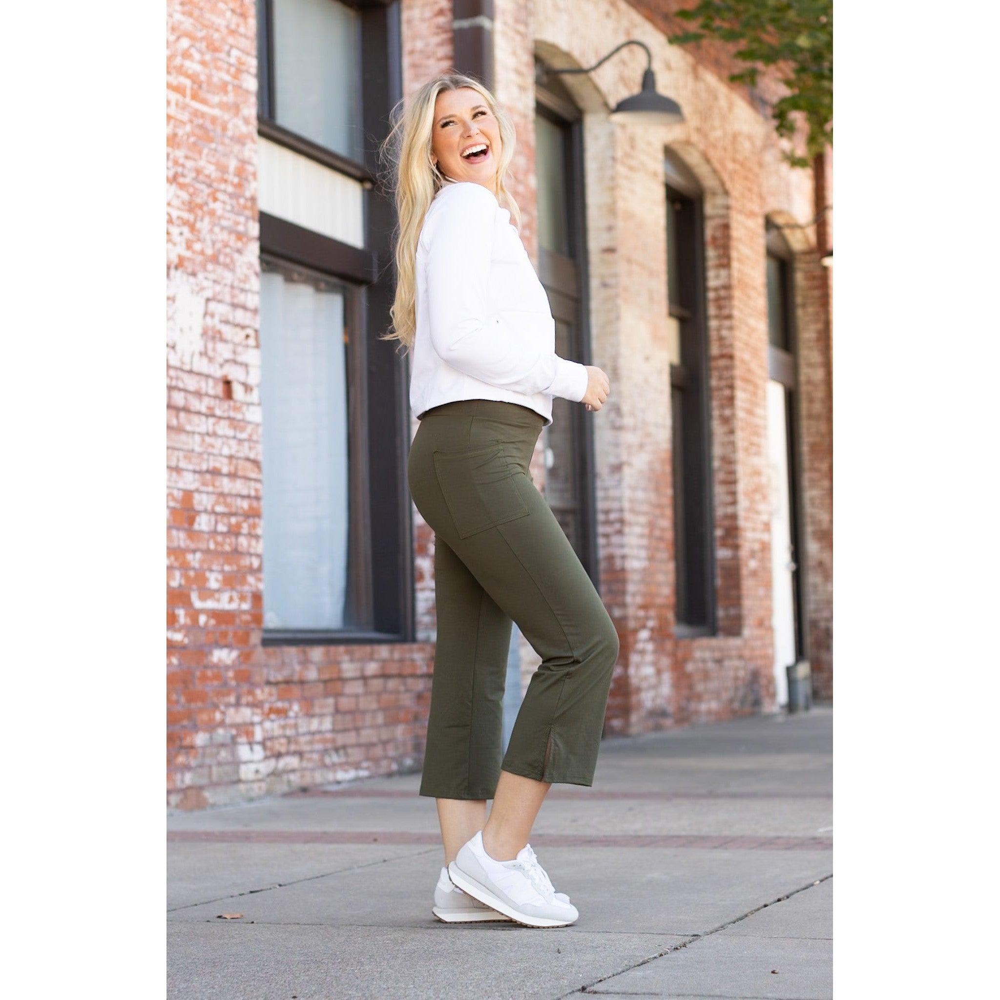 The Shyla - Olive High Waisted Gaucho Pants