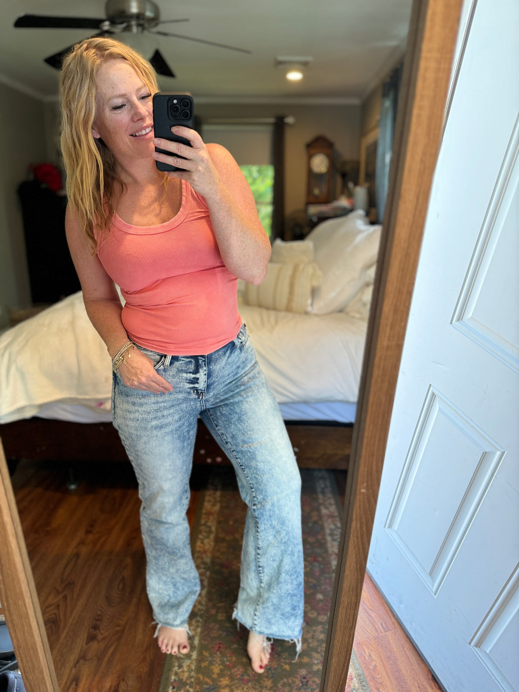 Dory High Waist Mineral Wash Raw Hem Wide Leg Jeans