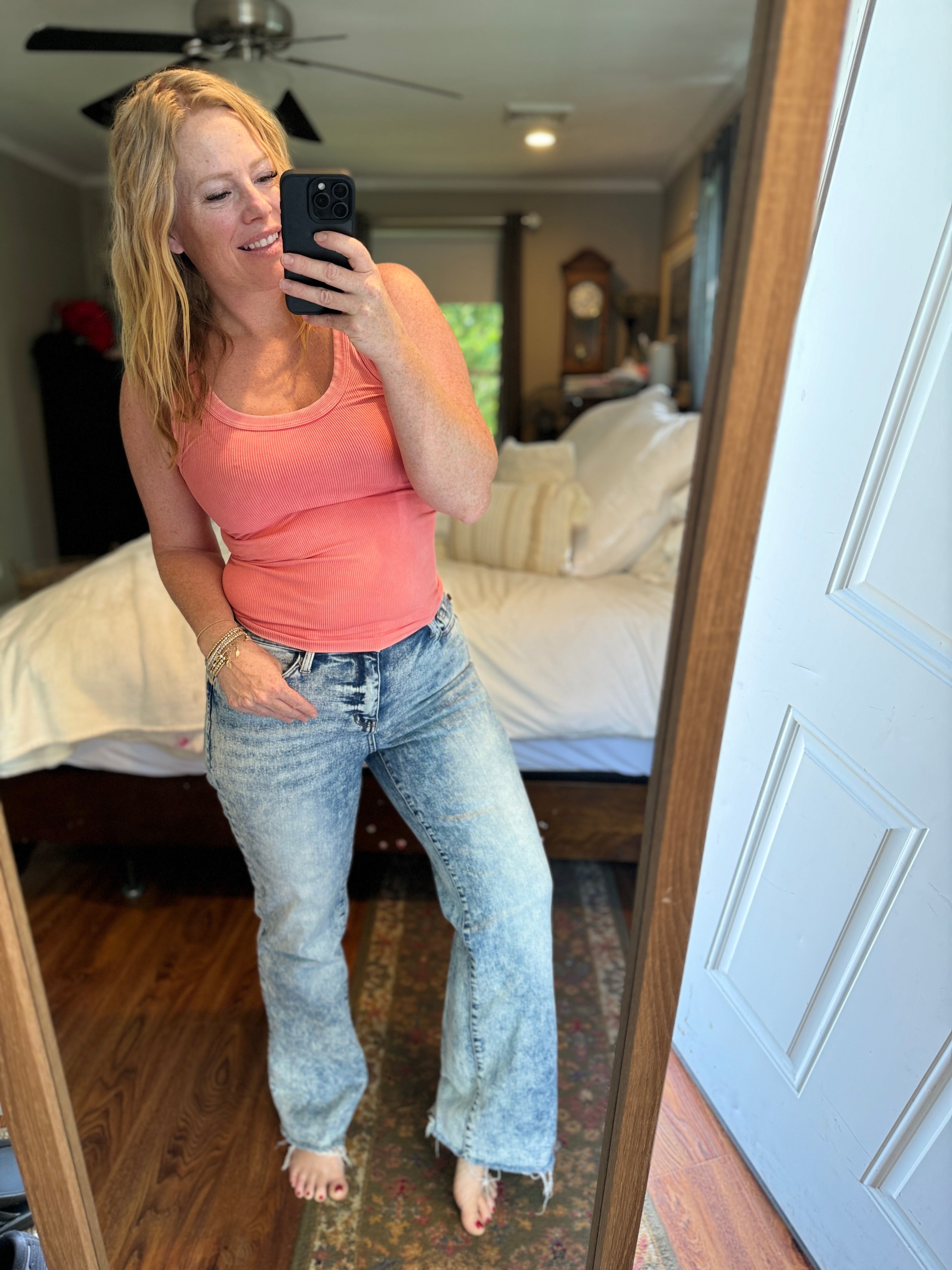 Dory High Waist Mineral Wash Raw Hem Wide Leg Jeans