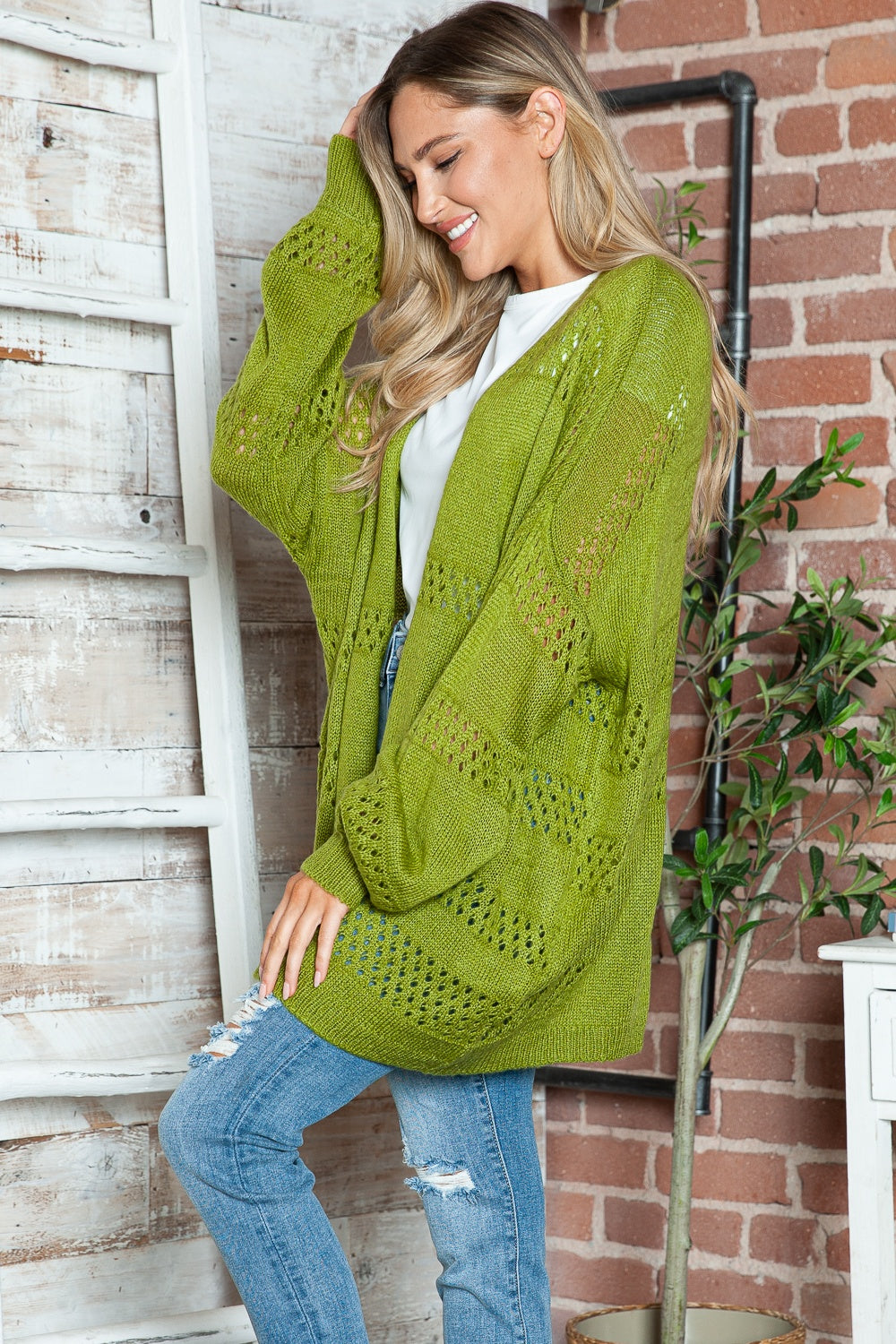 Openwork Open Front Long Sleeve Cardigan in 6 colors