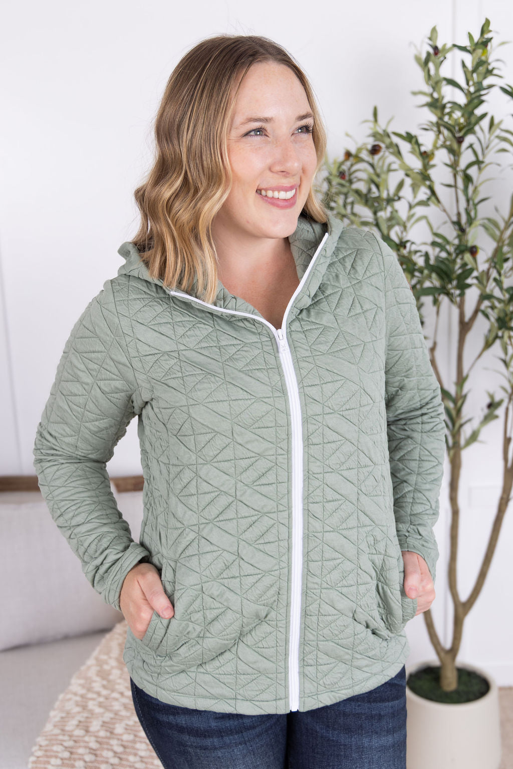 IN STOCK Geometric Fullzip Hoodie - Sage