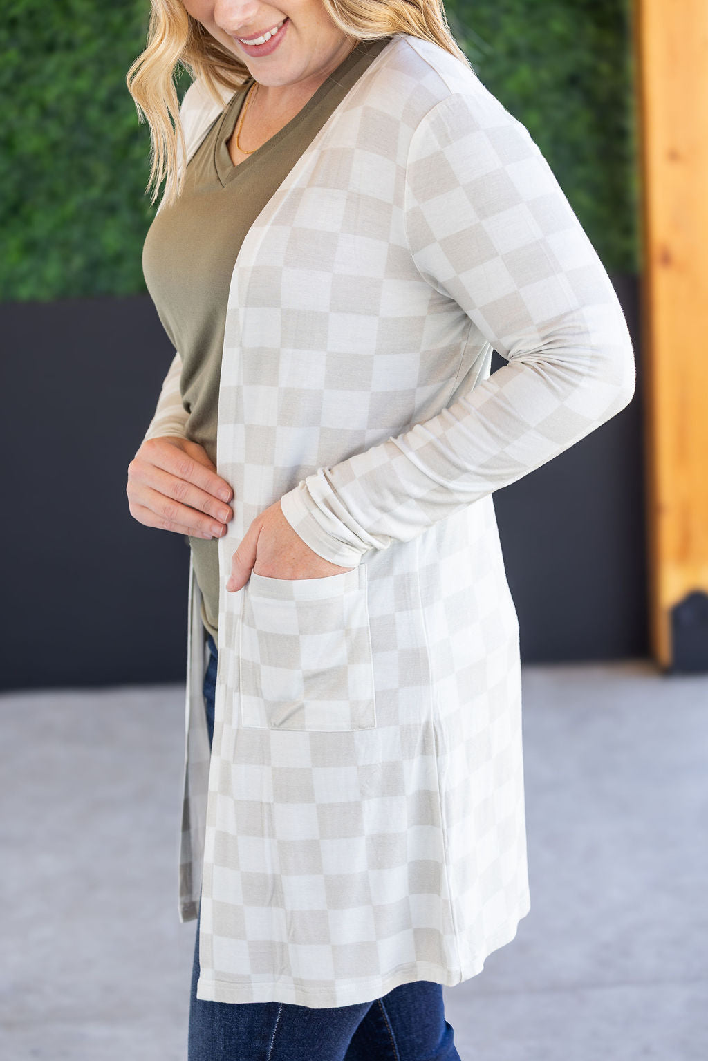 IN STOCK Classic Cardigan - Neutral Checkers FINAL SALE