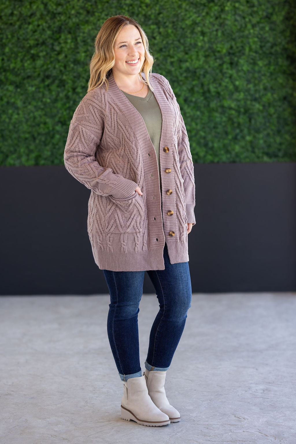 IN STOCK Brooks Button Sweater Cardigan - Light Mocha