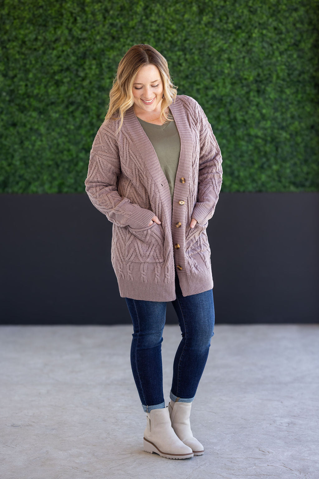 IN STOCK Brooks Button Sweater Cardigan - Light Mocha