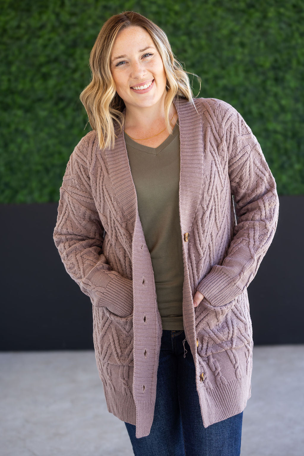 IN STOCK Brooks Button Sweater Cardigan - Light Mocha
