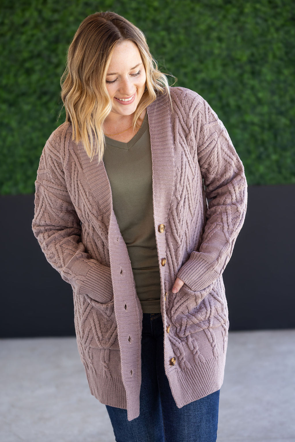 IN STOCK Brooks Button Sweater Cardigan - Light Mocha