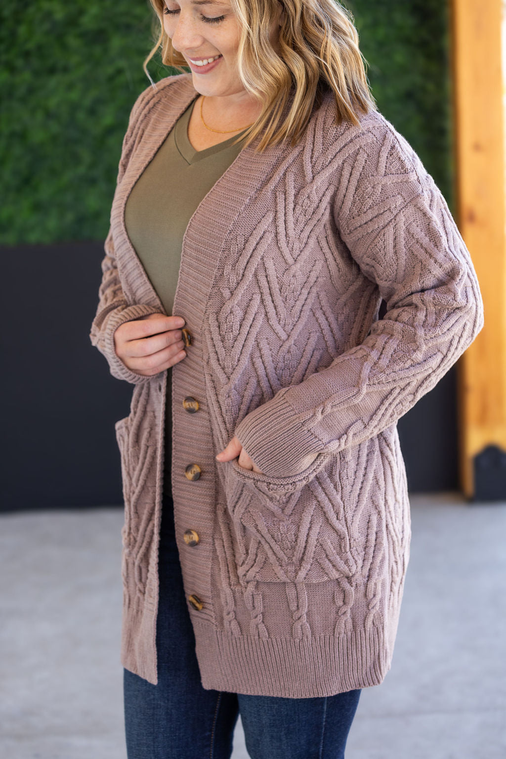 IN STOCK Brooks Button Sweater Cardigan - Light Mocha