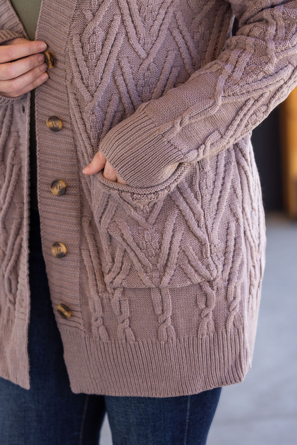 IN STOCK Brooks Button Sweater Cardigan - Light Mocha
