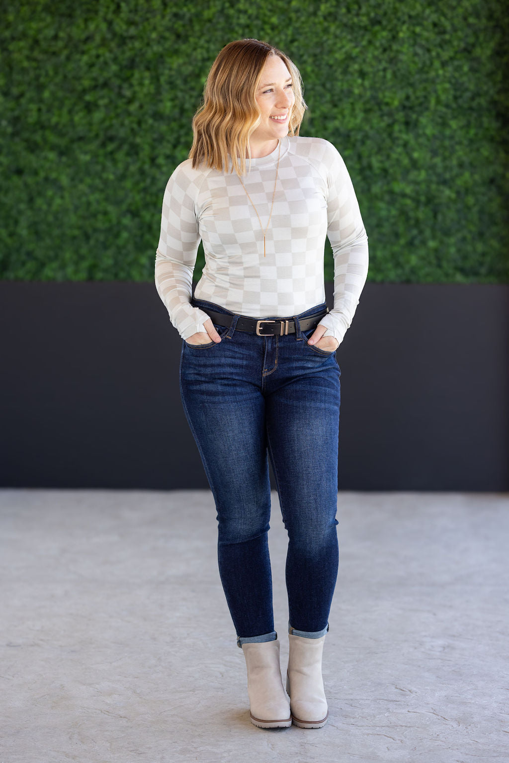 IN STOCK Blair Long Sleeve Top - Neutral Checkers