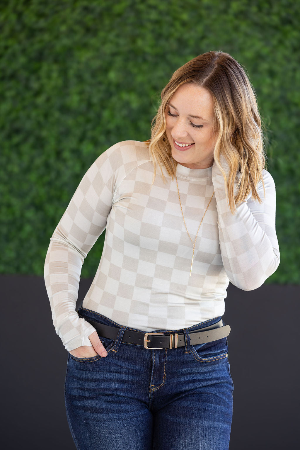 IN STOCK Blair Long Sleeve Top - Neutral Checkers