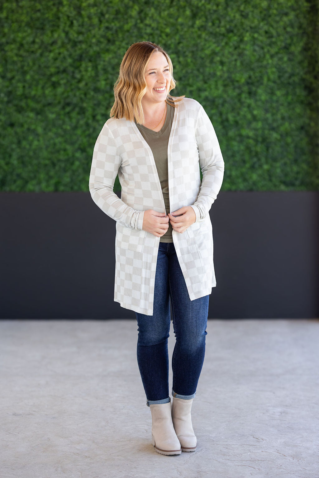 IN STOCK Classic Cardigan - Neutral Checkers FINAL SALE