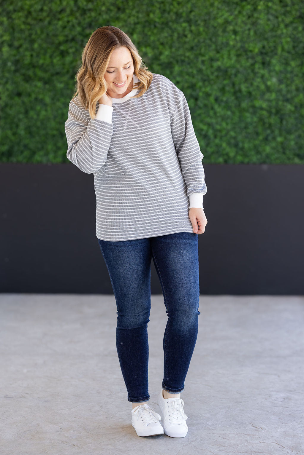 IN STOCK Lola Striped Thermal Top - Grey