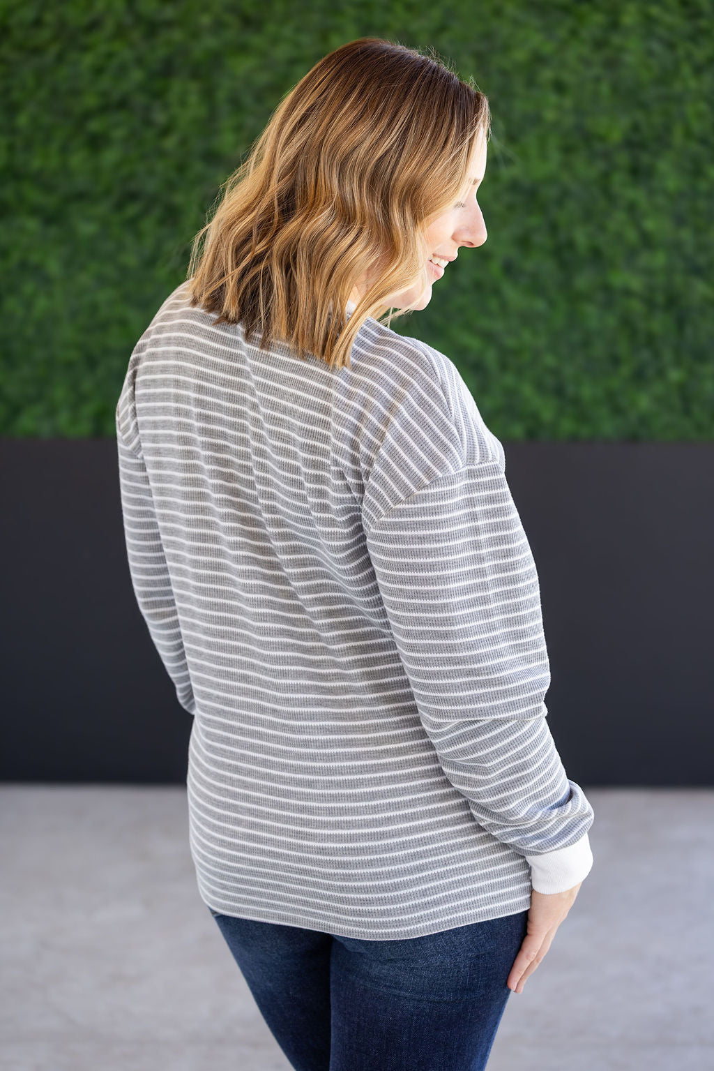 IN STOCK Lola Striped Thermal Top - Grey
