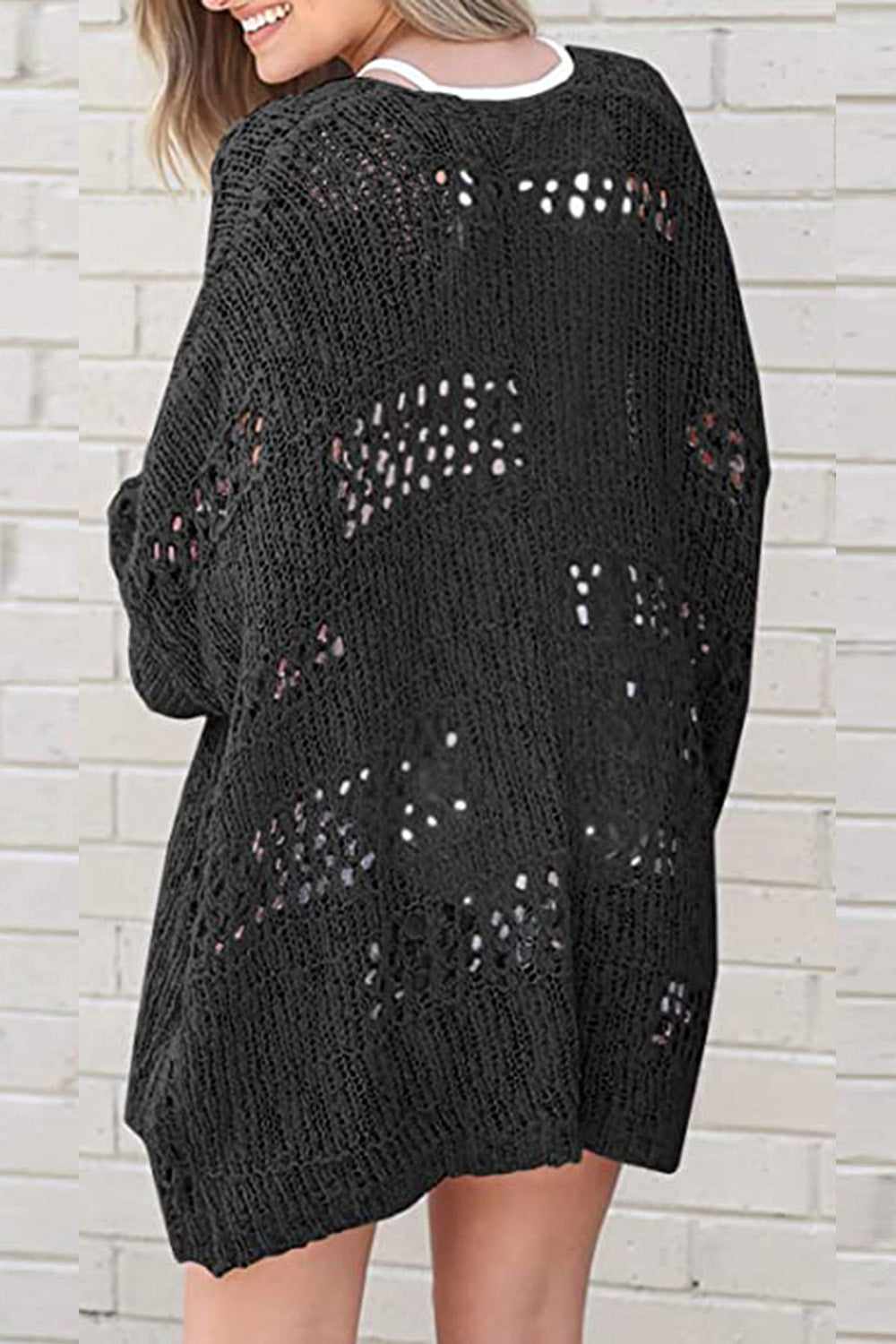 Openwork Open Front Long Sleeve Cardigan in 6 colors