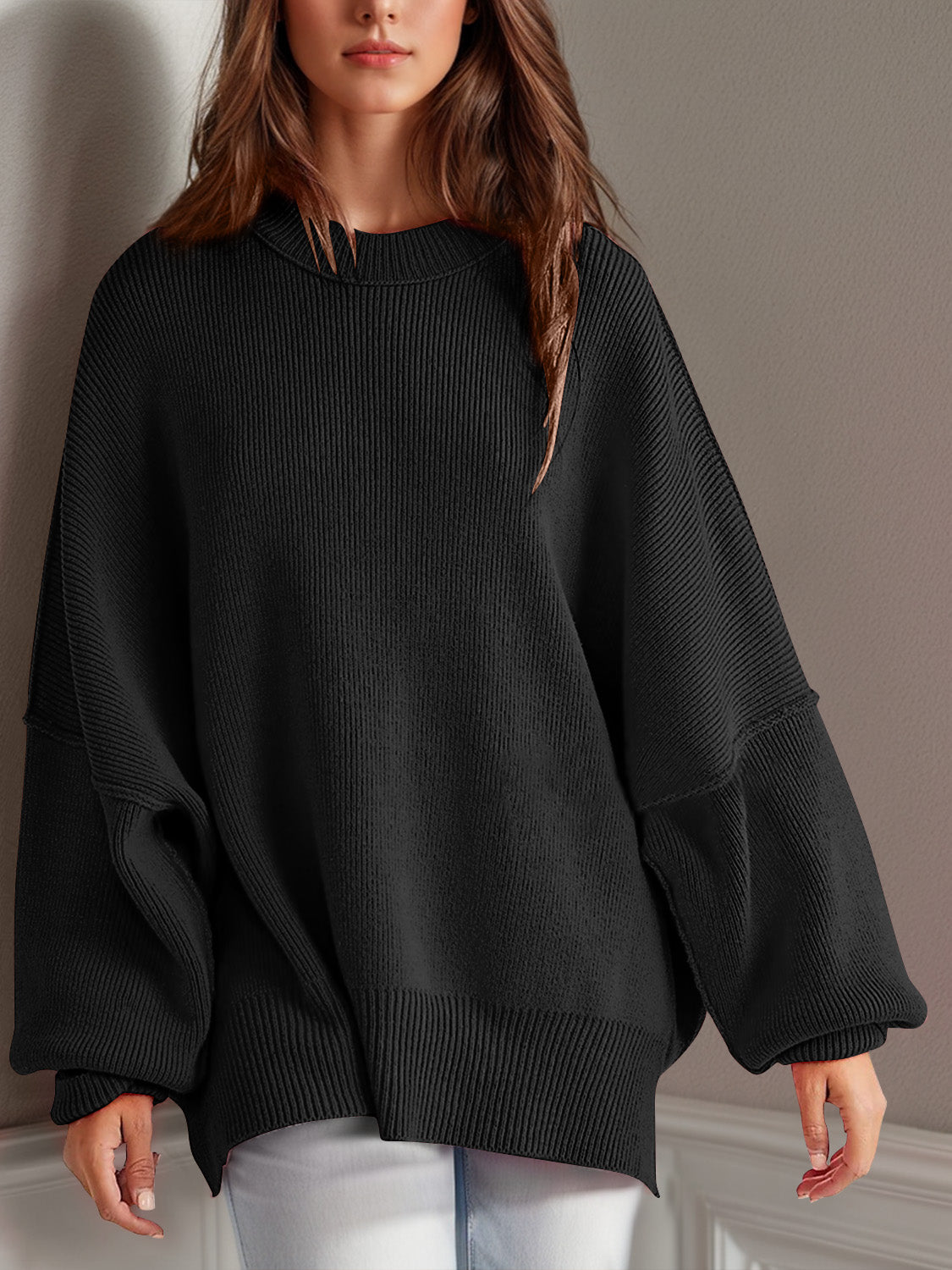 Camilla Side Slit Round Neck Long Sleeve Sweater *11 Colors*