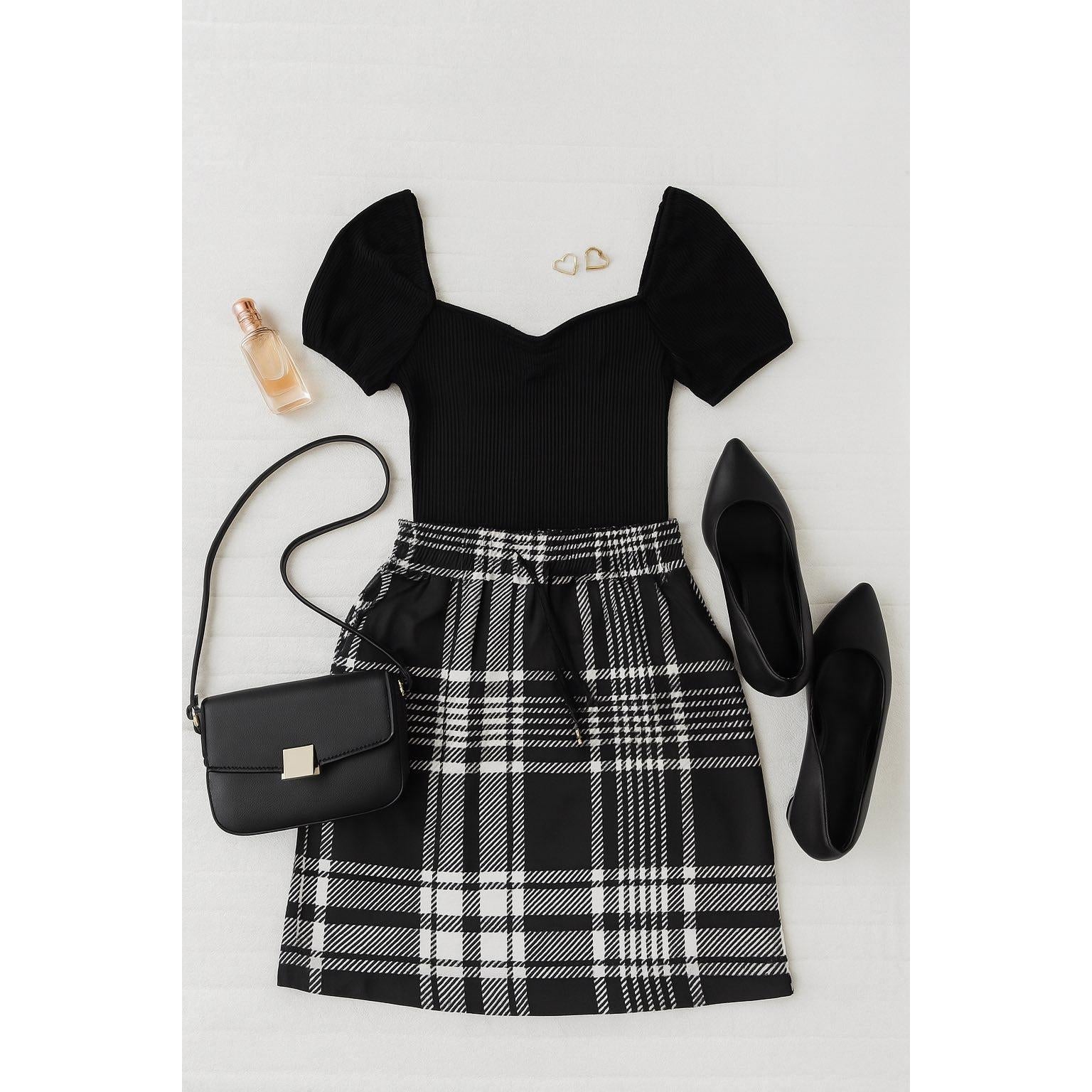 The Amelia - Black And White Plaid Jogger Skirt