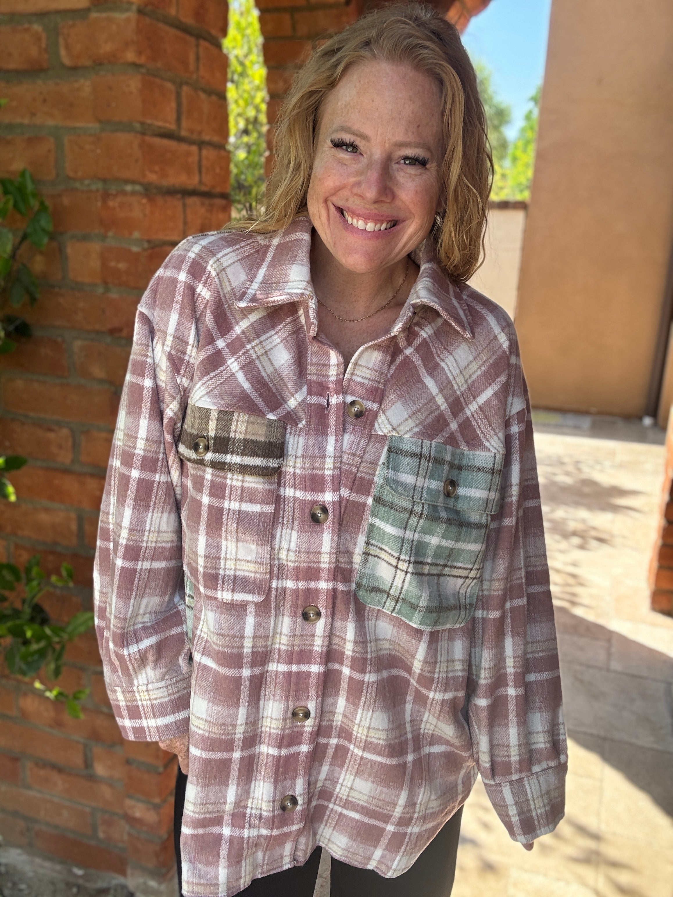 Long Sleeve Plaid Knit Top by White Birch