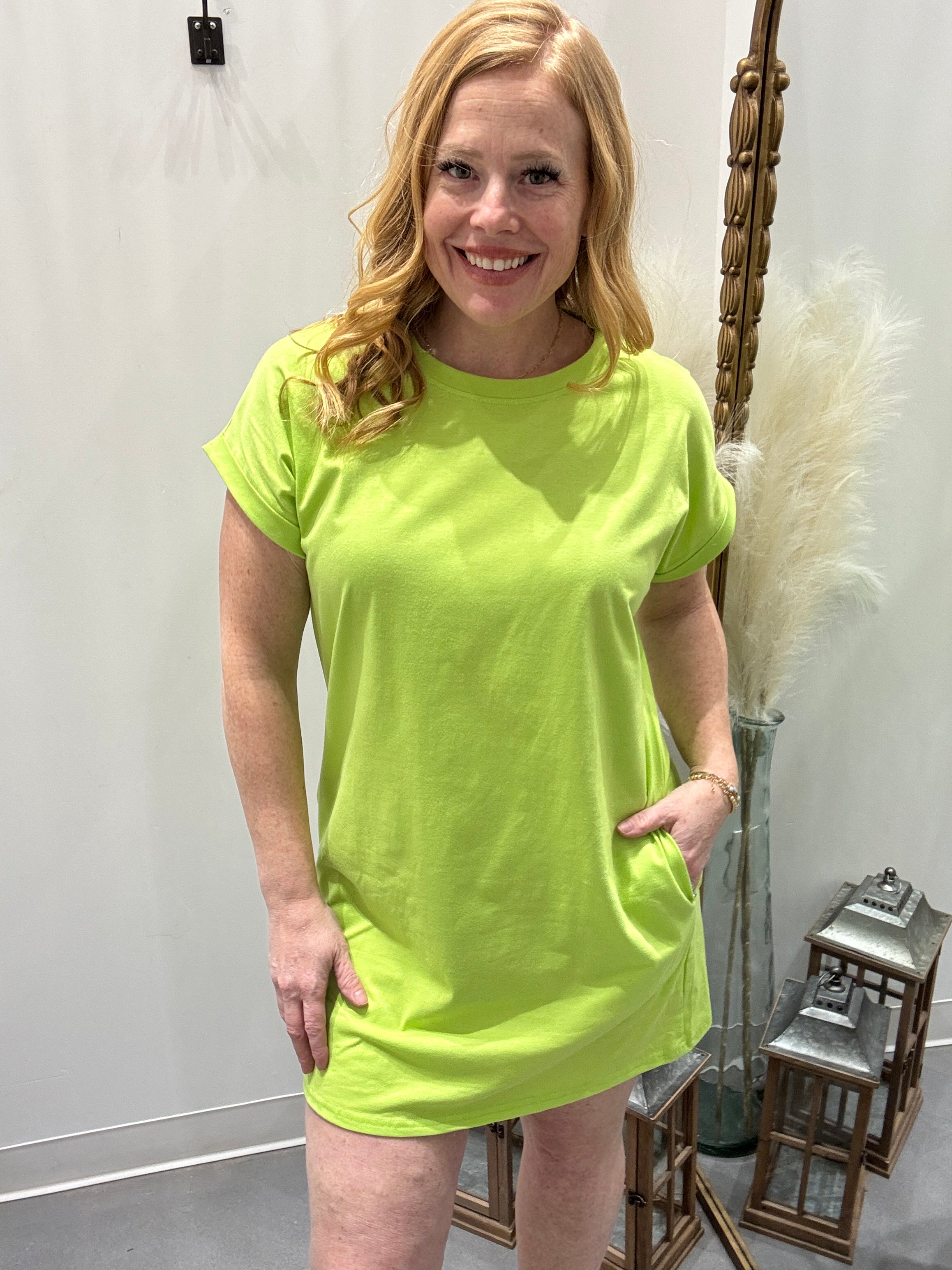 Isadora Round Neck Short Sleeve Mini Tee Dress with Pockets