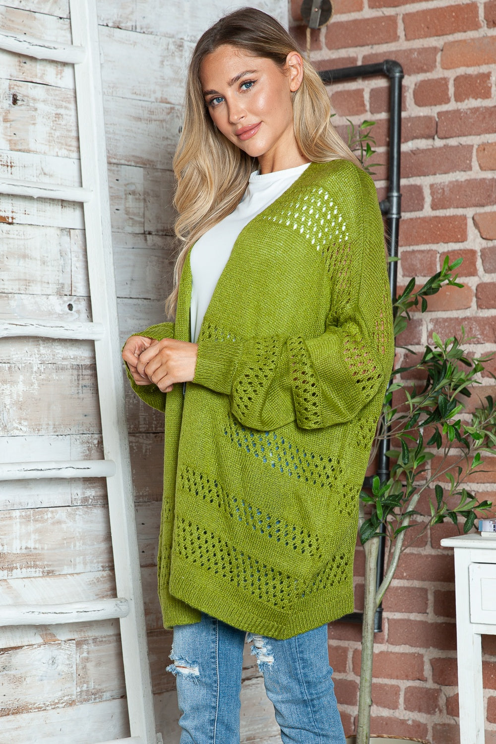 Openwork Open Front Long Sleeve Cardigan in 6 colors