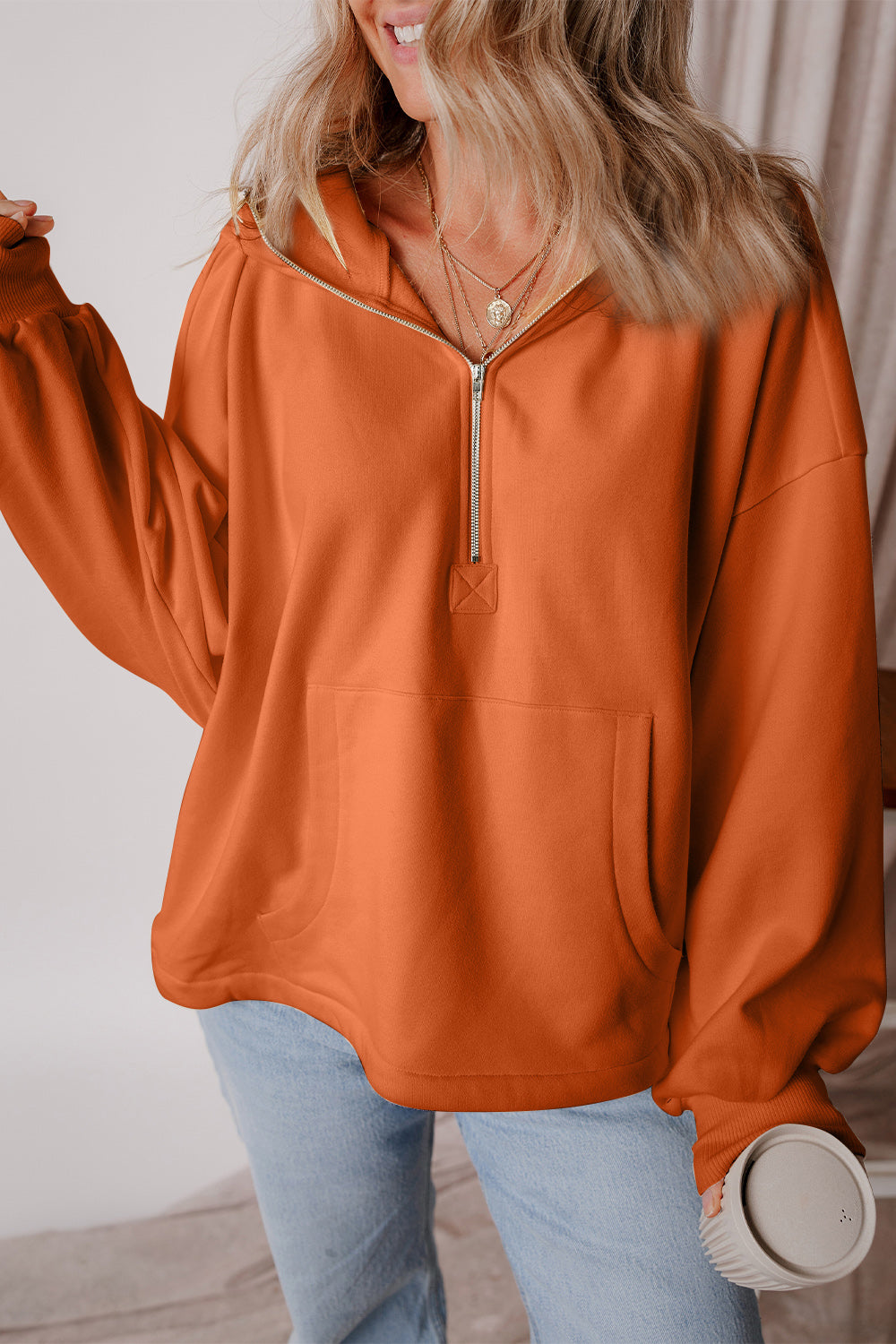 Cool Your Jets Pocketed Half Zip Dropped Shoulder Hoodie - 10 Colors