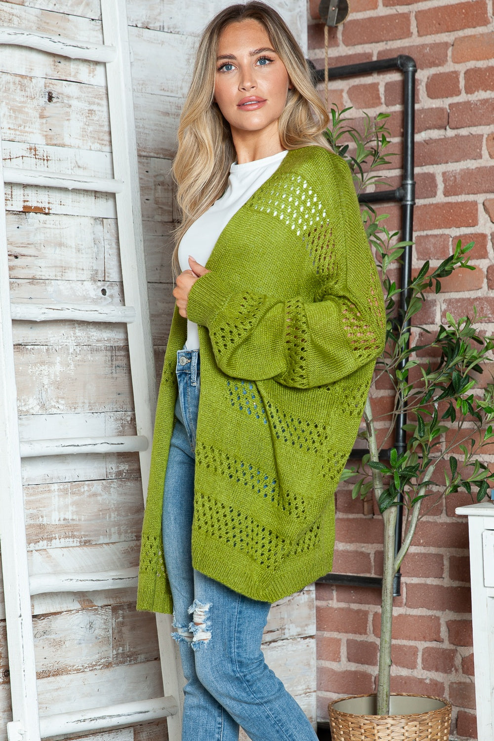 Openwork Open Front Long Sleeve Cardigan in 6 colors