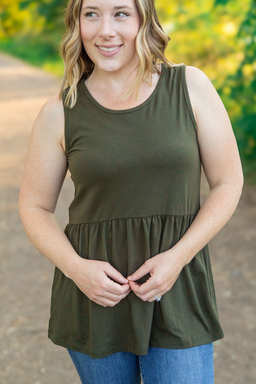 IN STOCK Renee Ruffle Tank - Olive