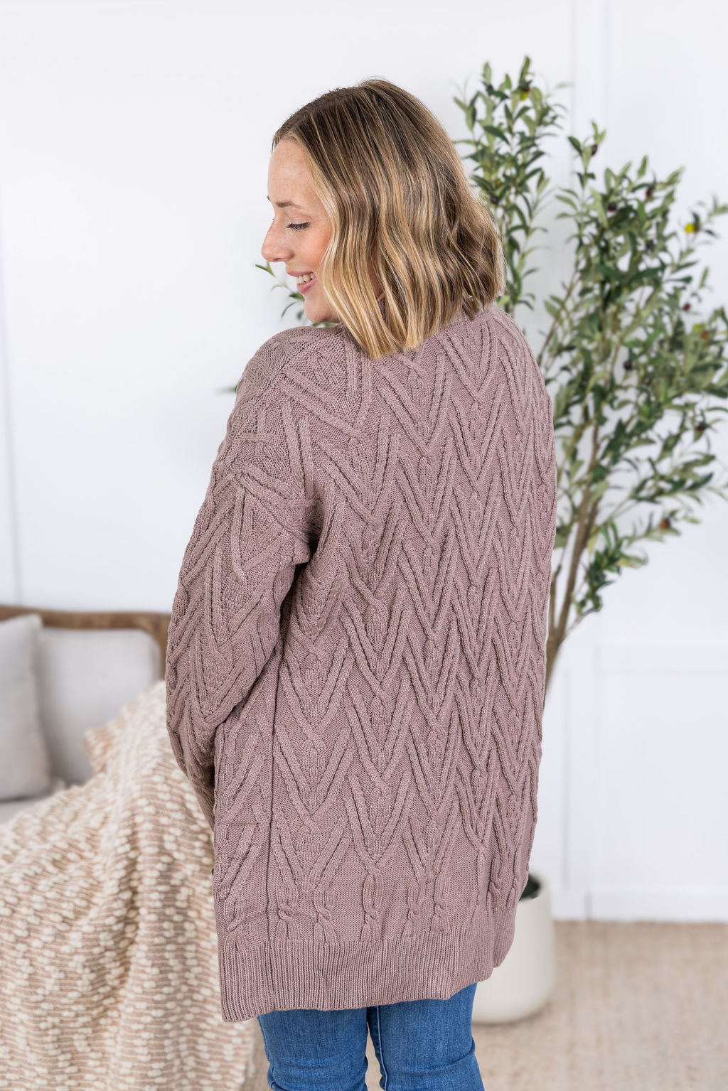 IN STOCK Brooks Button Sweater Cardigan - Light Mocha