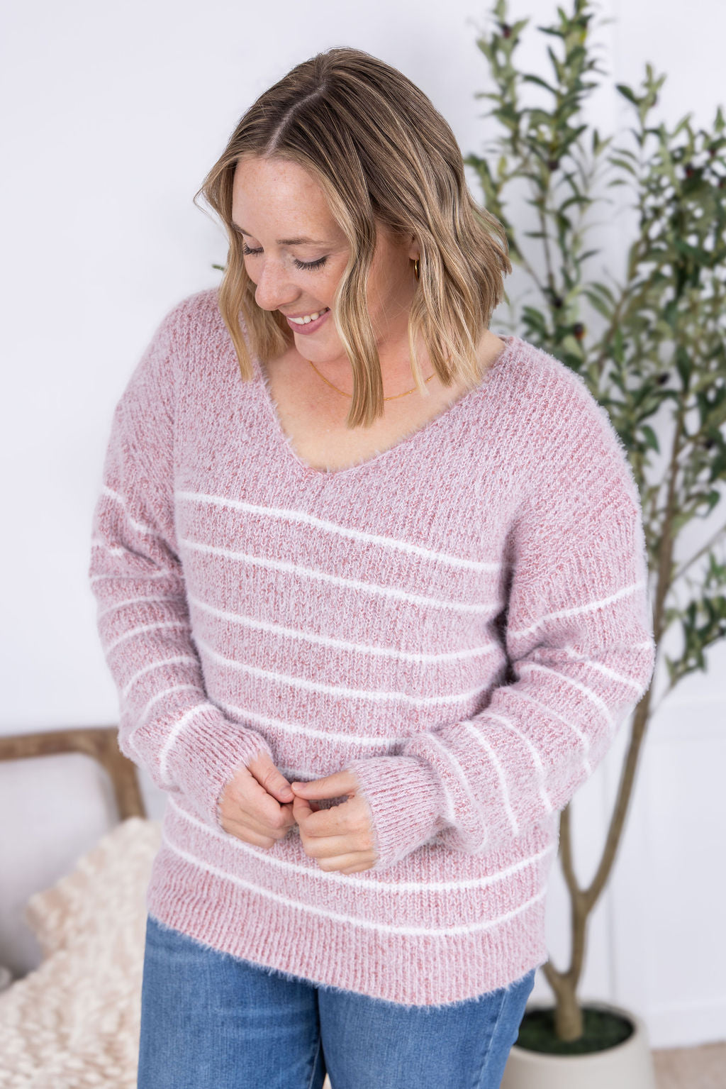 IN STOCK Cozy Striped Sweater - Mauve FINAL SALE