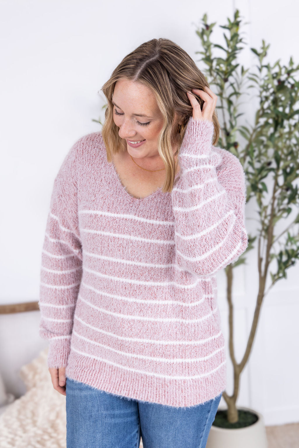 IN STOCK Cozy Striped Sweater - Mauve FINAL SALE