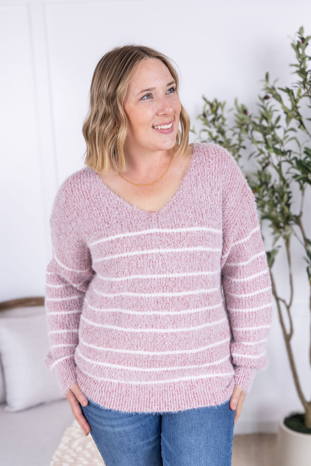 IN STOCK Cozy Striped Sweater - Mauve FINAL SALE