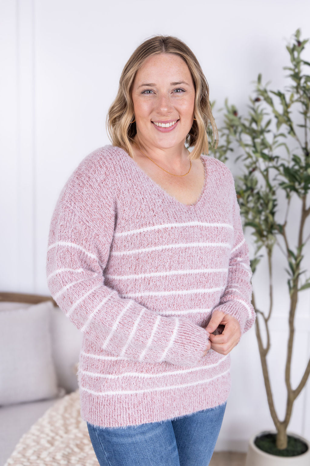 IN STOCK Cozy Striped Sweater - Mauve FINAL SALE