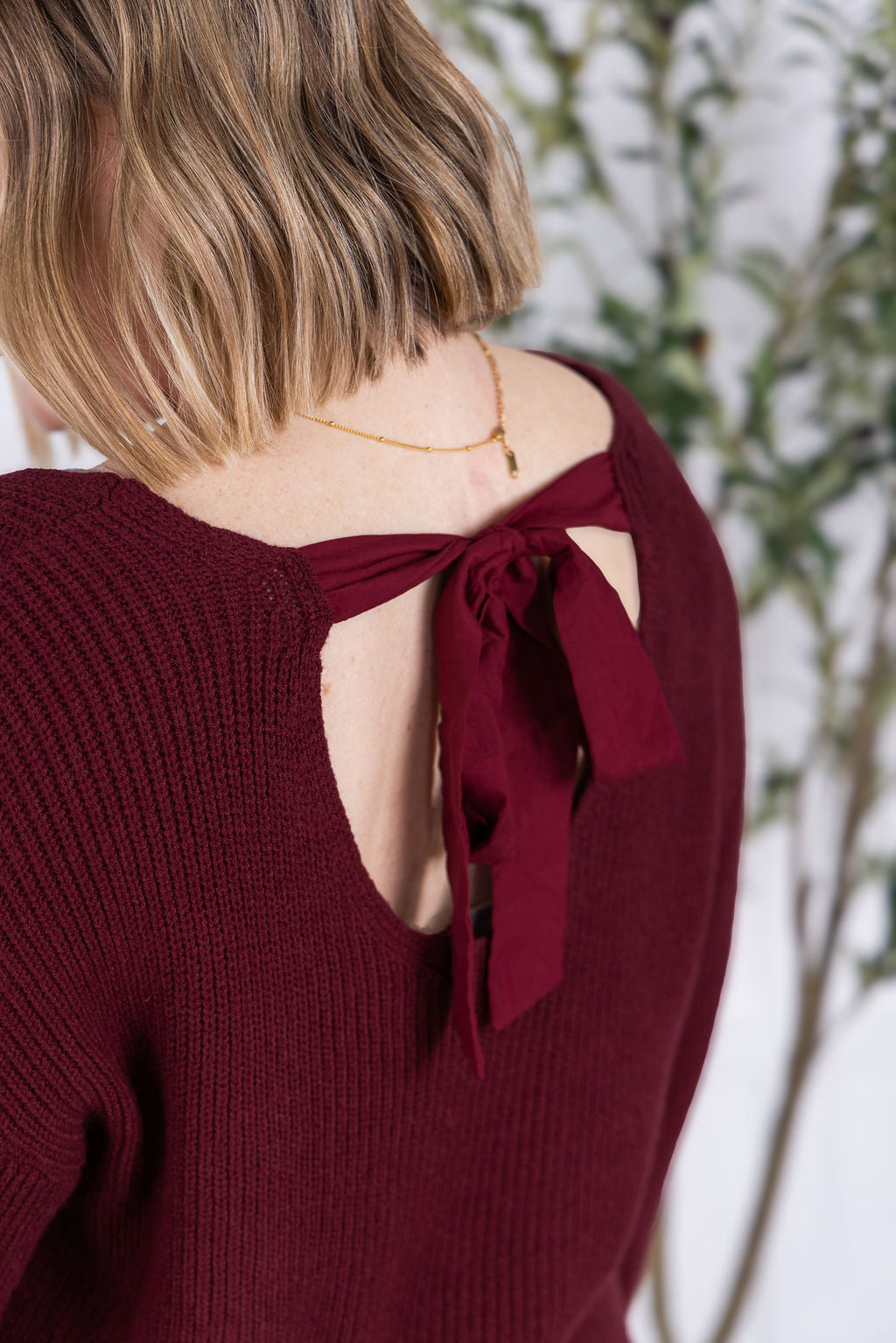 IN STOCK Bethany Bow Knit Sweater - Burgundy