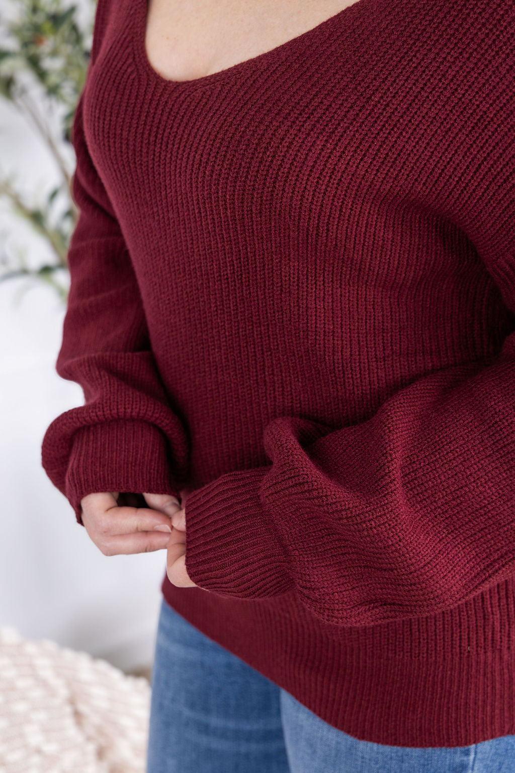 IN STOCK Bethany Bow Knit Sweater - Burgundy