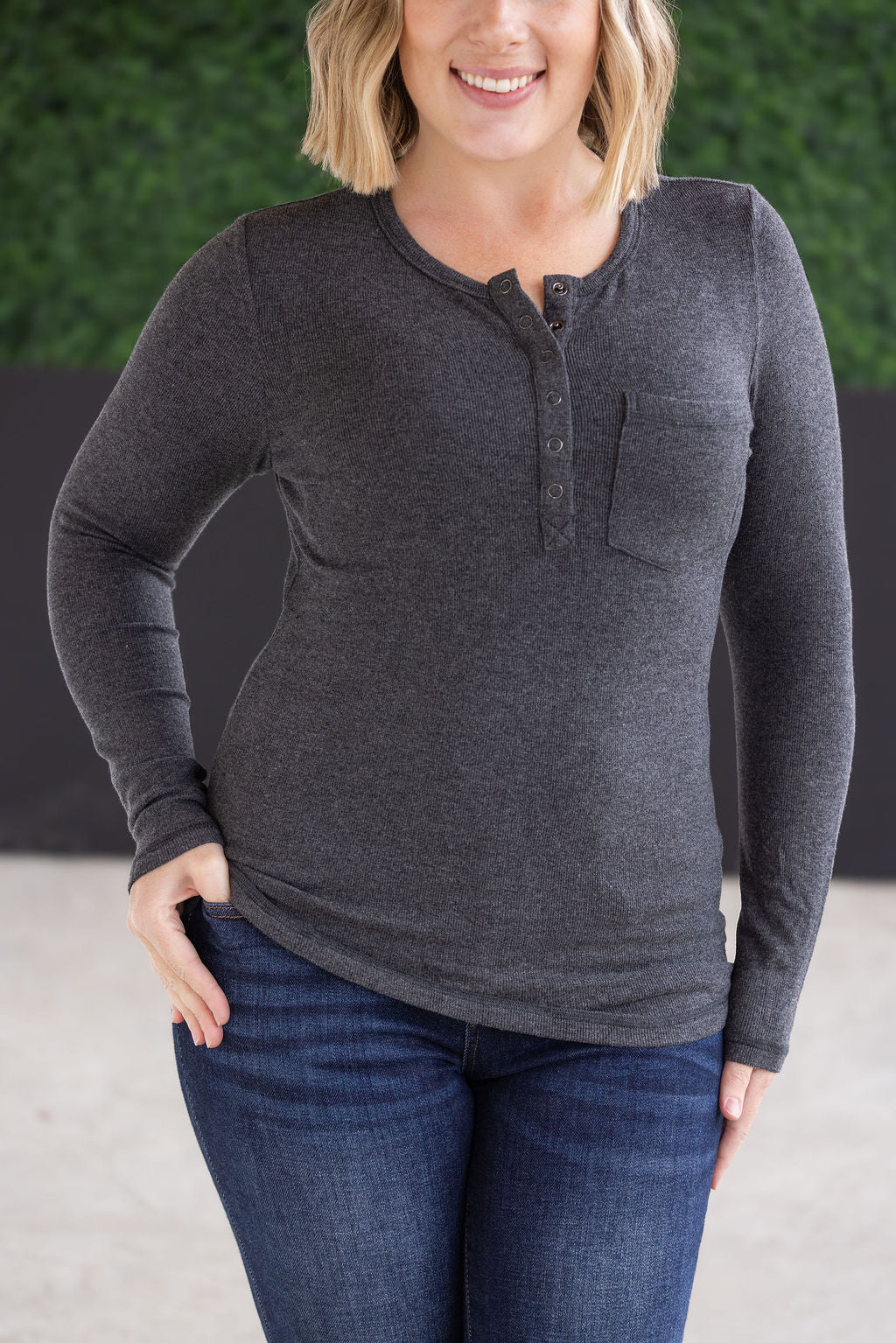 IN STOCK Georgia Long Sleeve Top - Charcoal
