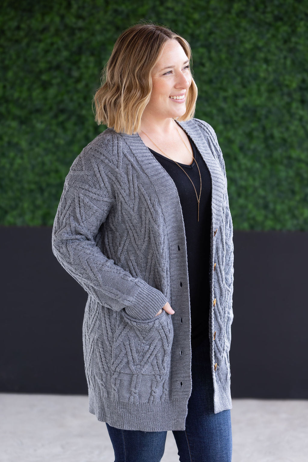IN STOCK Brooks Button Sweater Cardigan - Grey