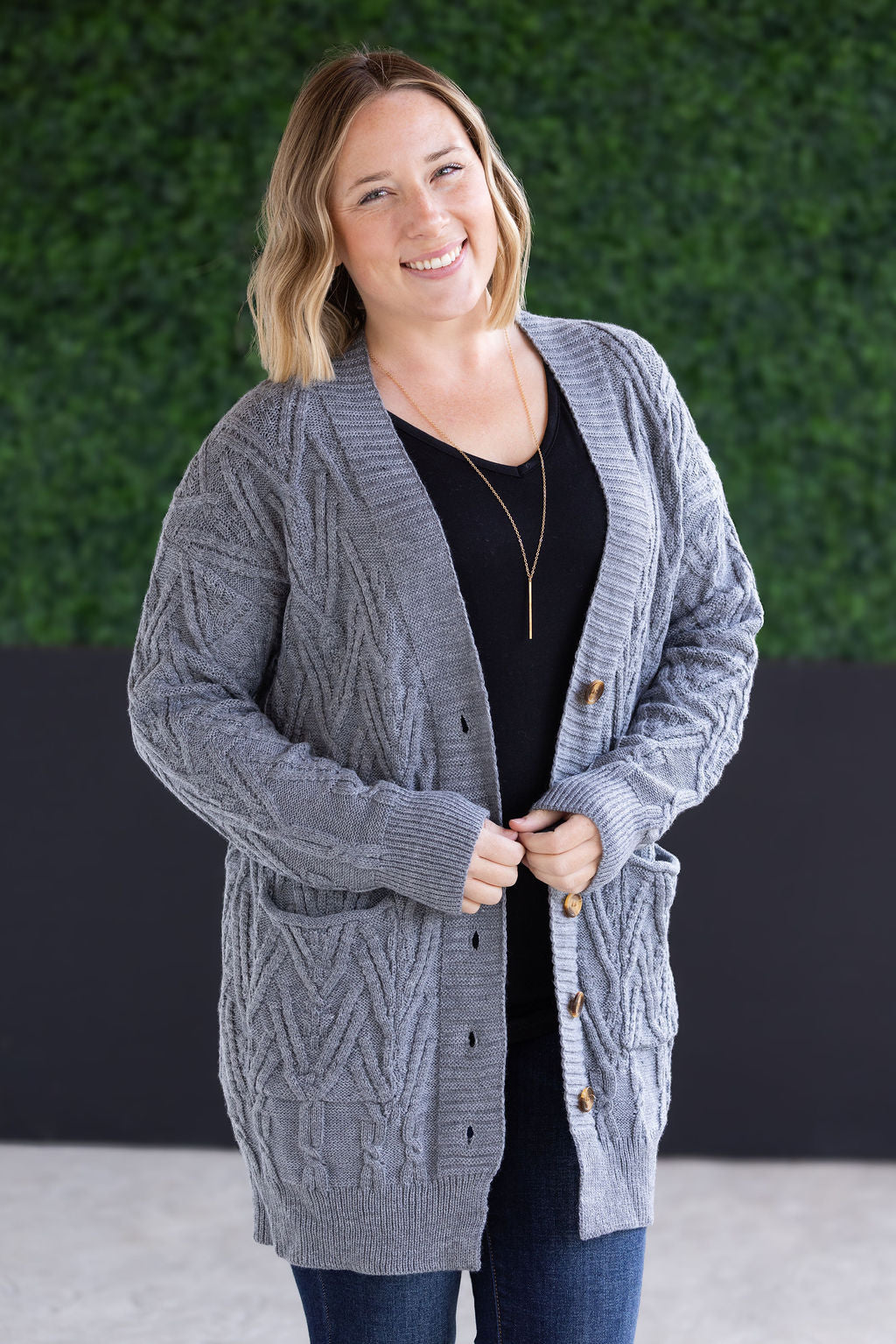 IN STOCK Brooks Button Sweater Cardigan - Grey